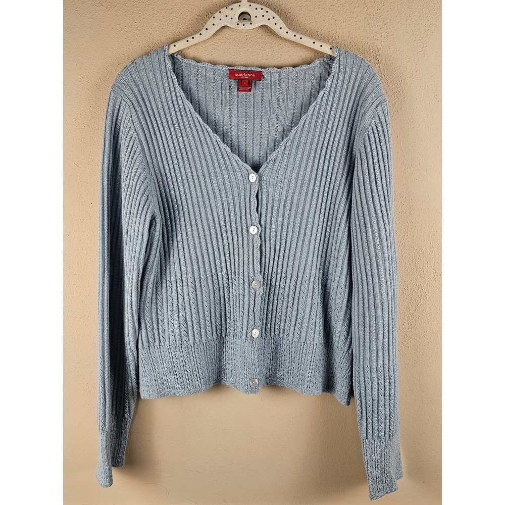 Sundance Womens Sage Green Extra Fine Merino Wool V Neck Sweater Large